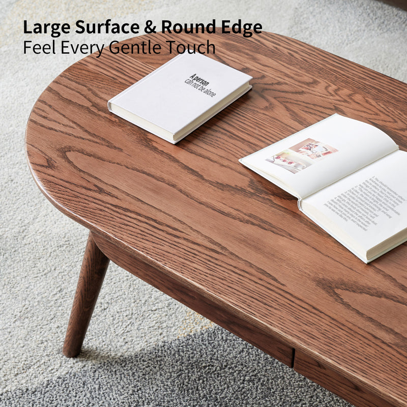 Adler | Solid Oak Oval Mid-Century Coffee Table with Drawer