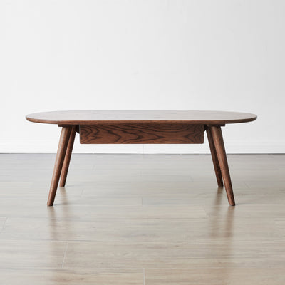 Adler | Solid Oak Oval Mid-Century Coffee Table with Drawer