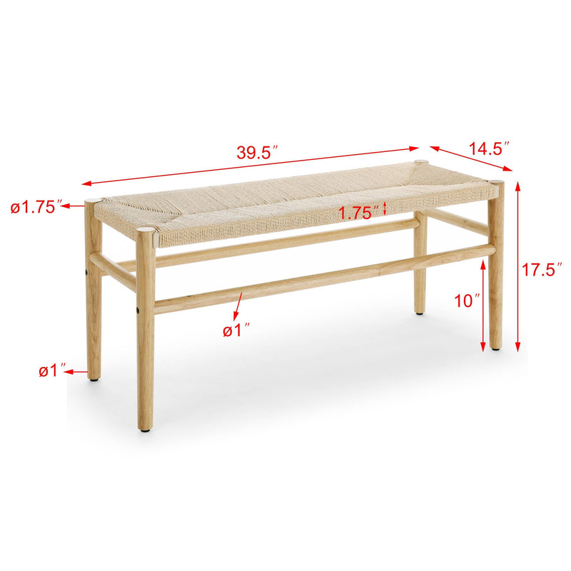 Lenna | Solid Rubber Wood Mid-Century Entryway Bench