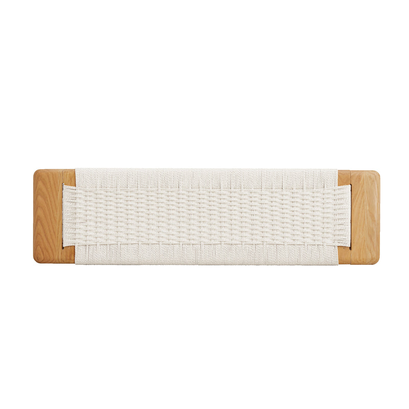 Fluto | Mid-Century Woven Cord Solid Oak Entryway, Mudroom, Bedroom Bench