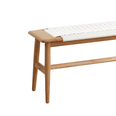 Fluto | Mid-Century Woven Cord Solid Oak Entryway, Mudroom, Bedroom Bench