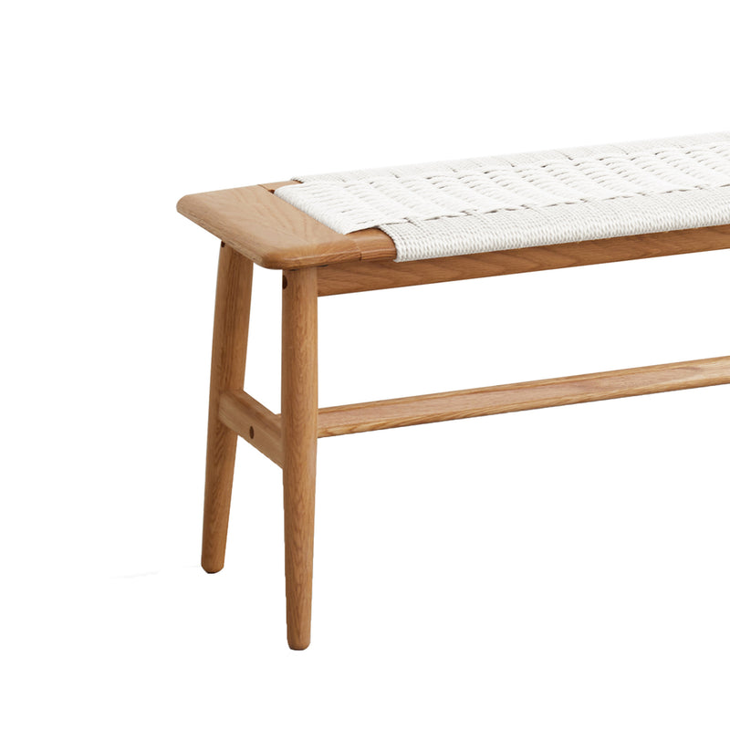Fluto | Mid-Century Woven Cord Solid Oak Entryway, Mudroom, Bedroom Bench