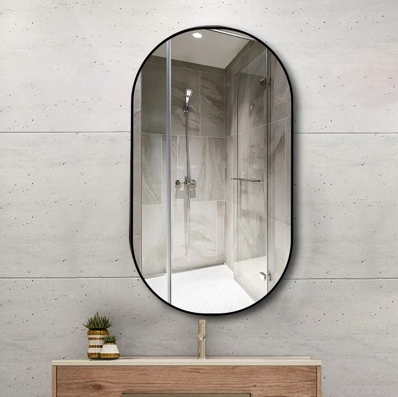 Ella Oval Wall Mirror - Black Metal